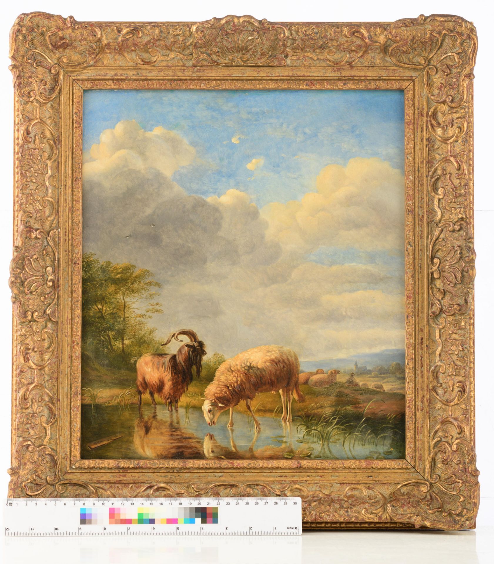 Ommeganck B., the shepherd and his resting flock near the pond, oil on an oak panel, 36 x 40,5 cm - Bild 7 aus 7