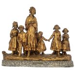 D'Aste J., 'Fˆte au village', gilt and patinated bronze, on a rough green marble base, H (with base)