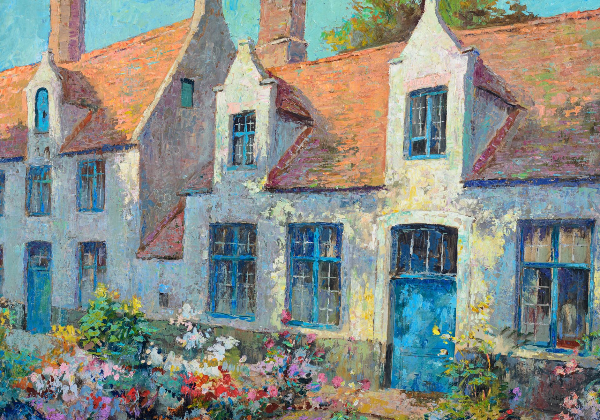 Verbrugghe Ch., a view on the almshouses in summer, oil on triplex, 49 x 59 cm. Added: by the same a - Image 14 of 14