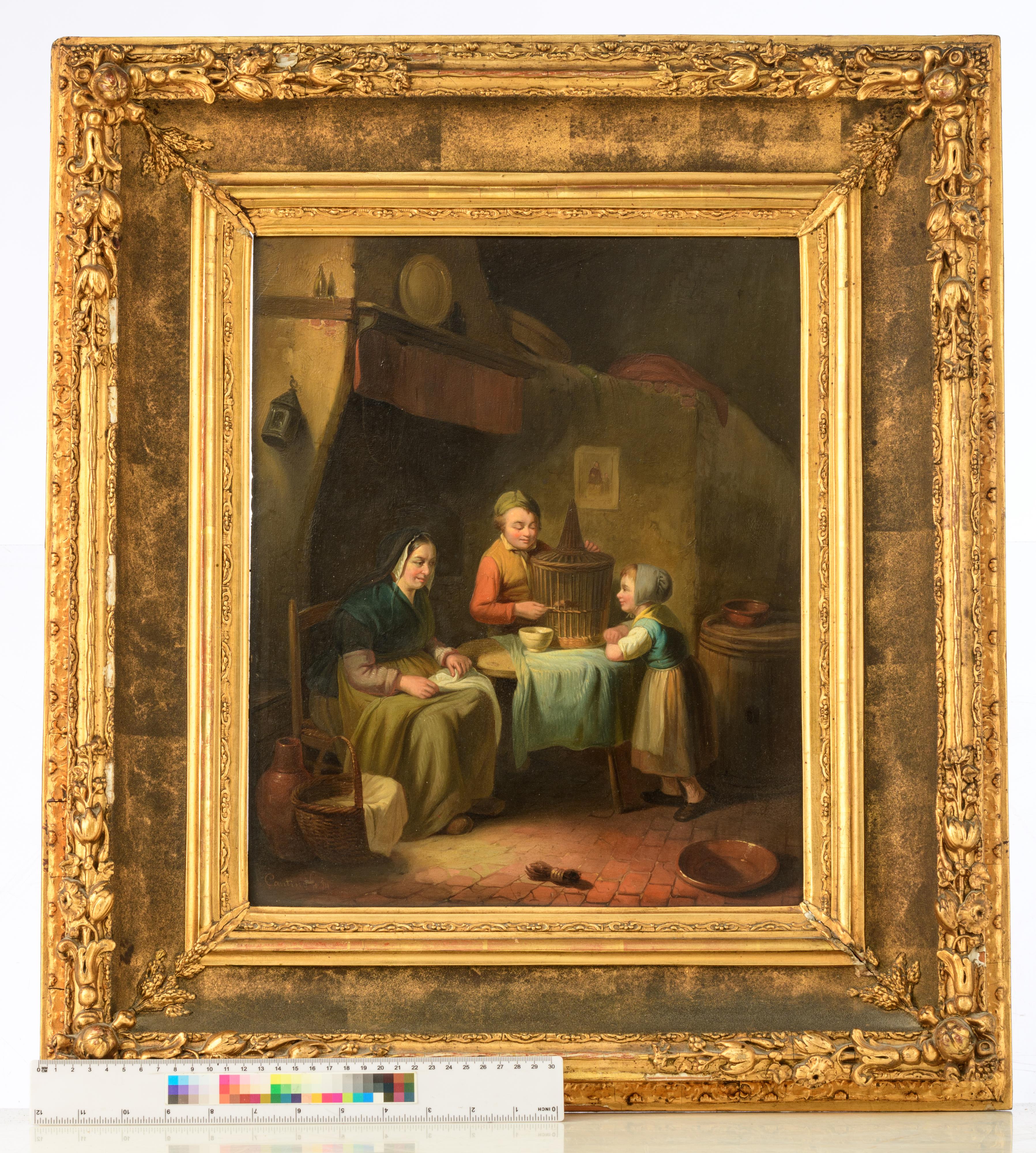 Cantinola, a pair of pendant paintings with genre scenes, one depicting a mother peeling potatoes, t - Image 16 of 16