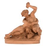 Clodion C., a bacchanal scene of a satyr and a beauty, terracotta, H 35 - W 36 cm