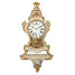 A Rococo Vernis Martin cartel clock decorated with birds and flowers, gilt bronze mounts and an enam