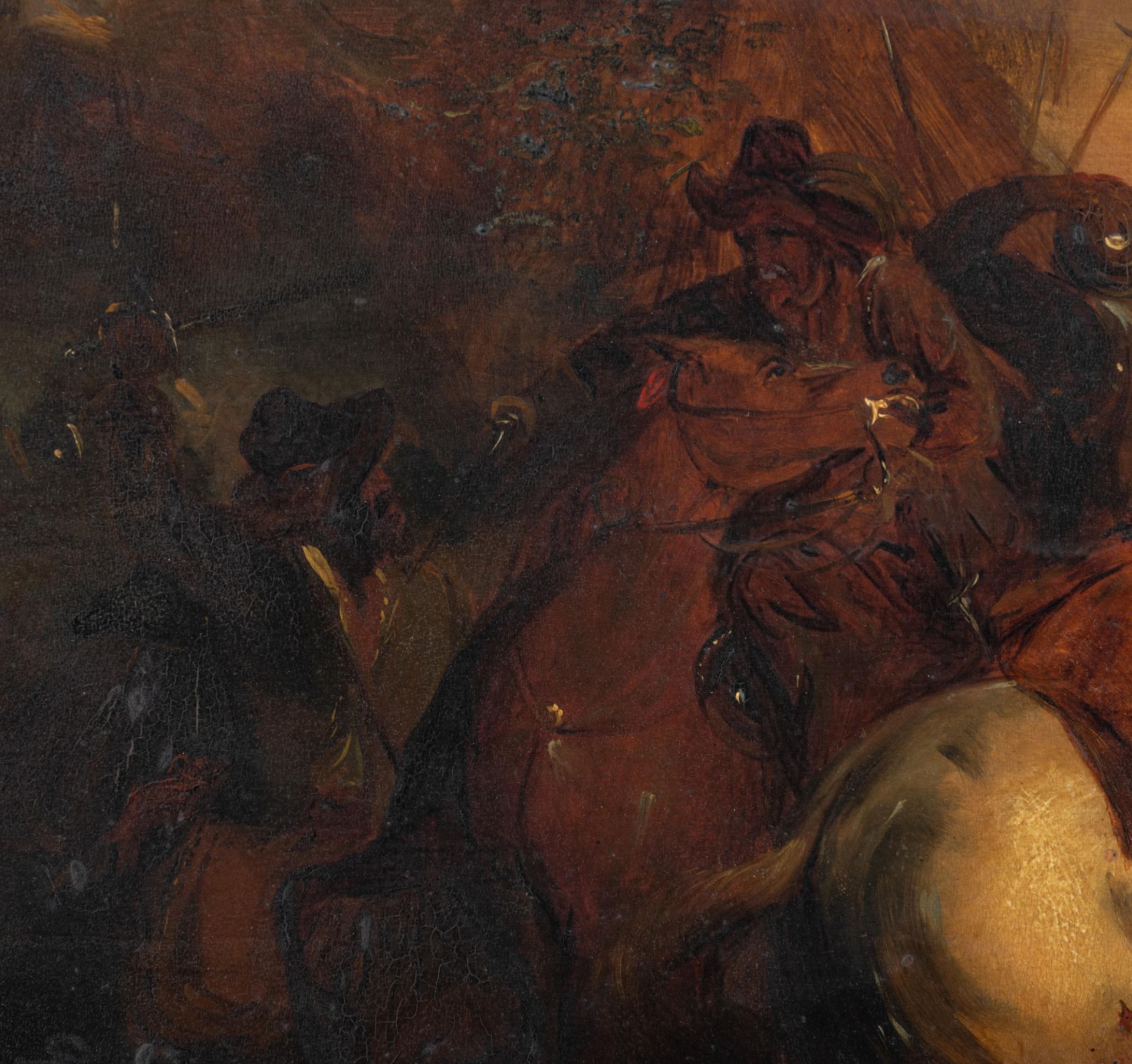 No visible signature, the heat of the battle, 19thC, oil on panel, 62 x 79 cm - Image 5 of 8