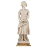 Michelotty A., a maiden, Carara marble sculpture on an alabaster base, H 42,5 cm,
