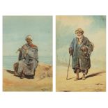 Ballue H. O., two Arab types, watercolour, 19thC, 12,4 x 18, 6 cm