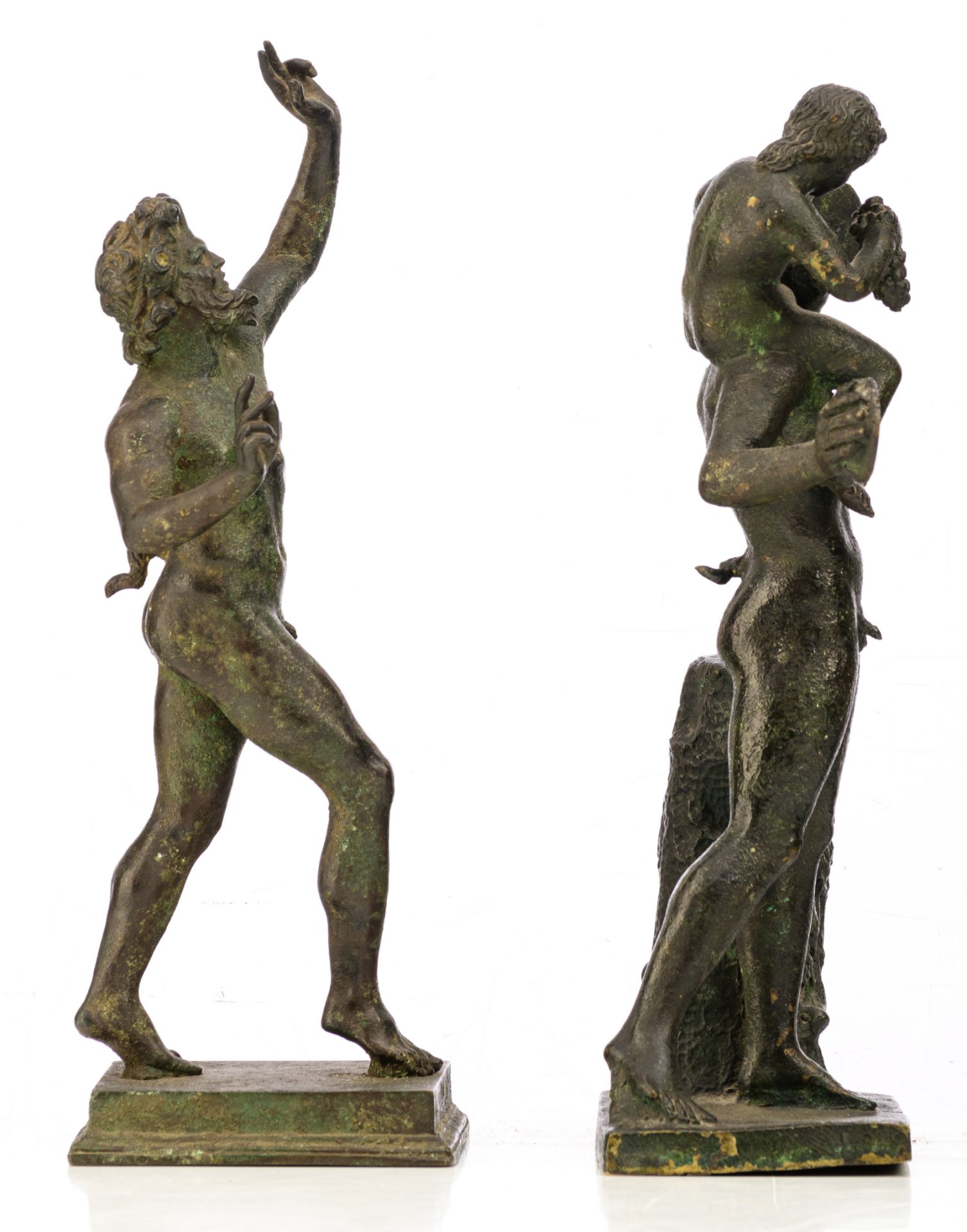 Two green patinated bronze Bacchus figures, H 30 - 30,5 cm - Image 4 of 6