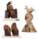 Dumortier J., three brown painted terracotta sculptures, of which two untitled and one titled 'En oo