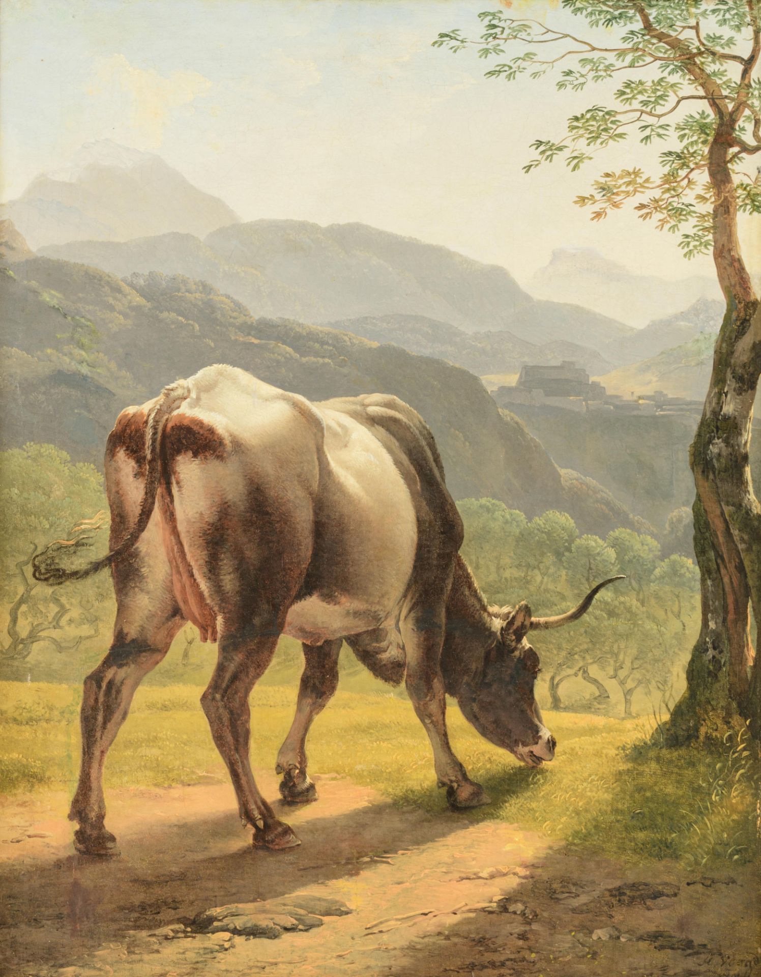 Voogd H., the grazing cow, dated 1817, oil on canvas, 48 x 61 cm - Image 2 of 7