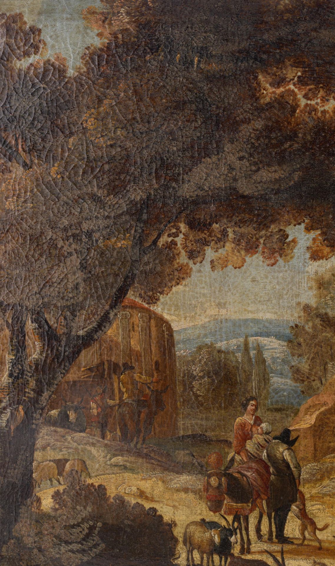 No visible signature, dancing shepherds before an inn, 17thC, oil on canvas, 96 x 115 cm - Bild 8 aus 8