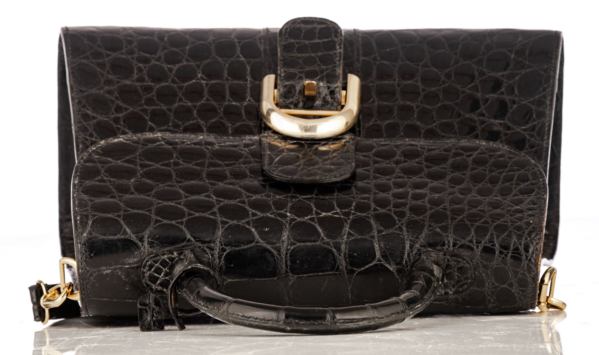 A Delvaux Brilliant handbag in black croco, 1977, with the original certificate and dustbag, H 21 x - Bild 6 aus 12