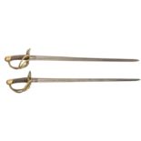 Two French cavalry sabres, marked 'Chatelleraud', about 1830, H 114 cm,