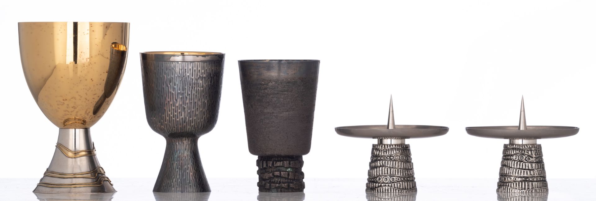 Three modernist silver and gilt silver chalices: one of which only the chalice matted silver/gilt si - Image 3 of 24