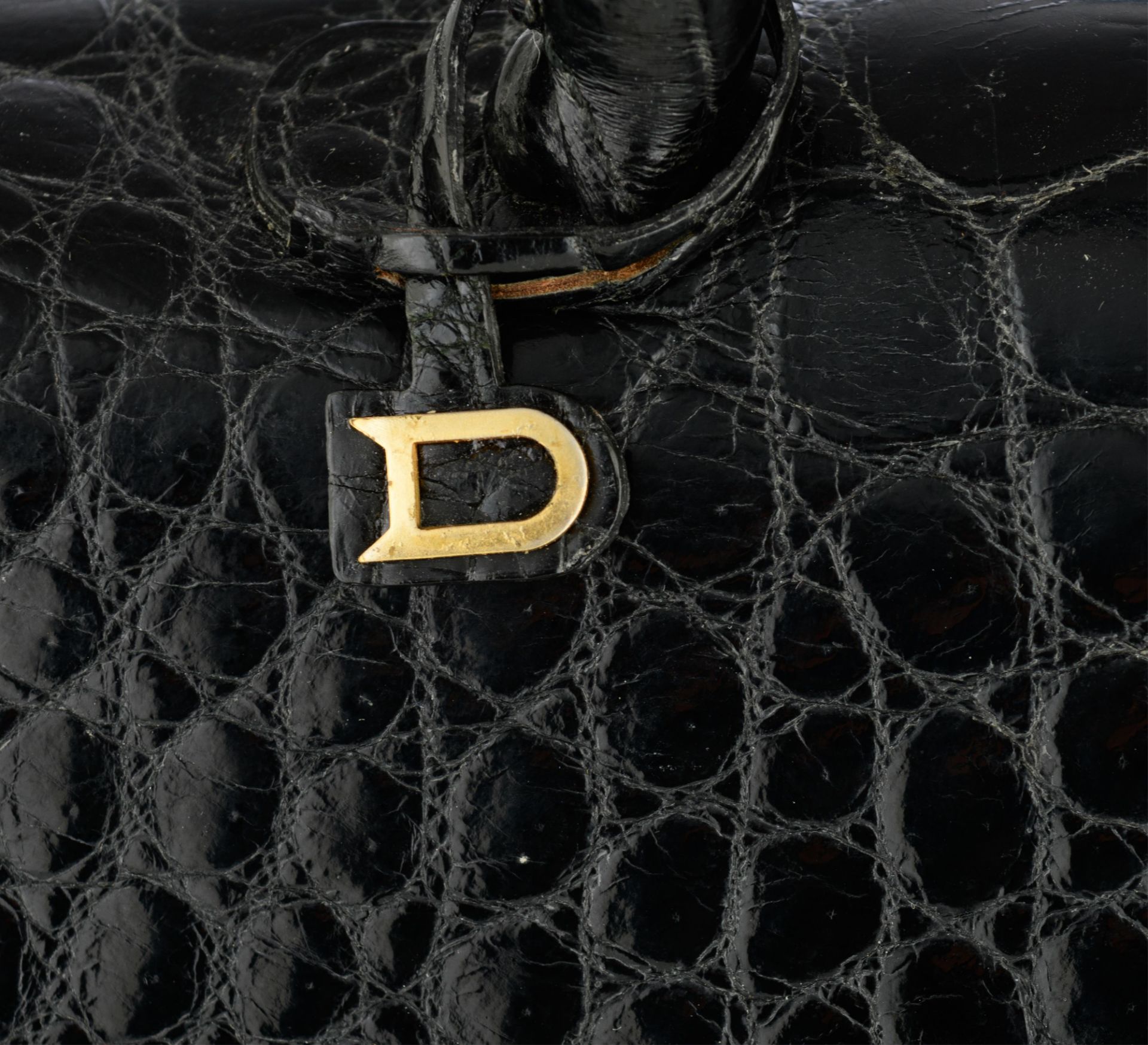 A Delvaux Brilliant handbag in black croco, 1977, with the original certificate and dustbag, H 21 x - Image 7 of 12