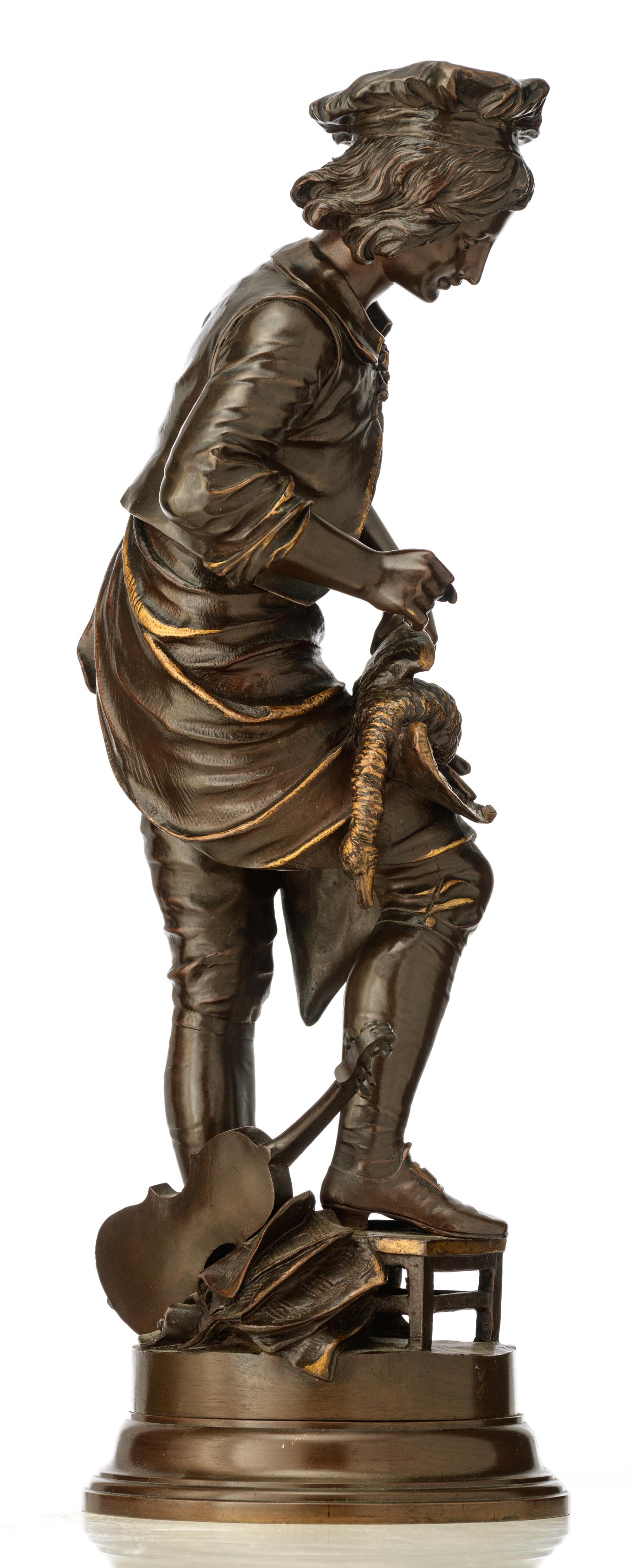 Espi‚ A., 'Au clair de la lune', a patinated bronze sculpture, H 53 cm - Image 6 of 9