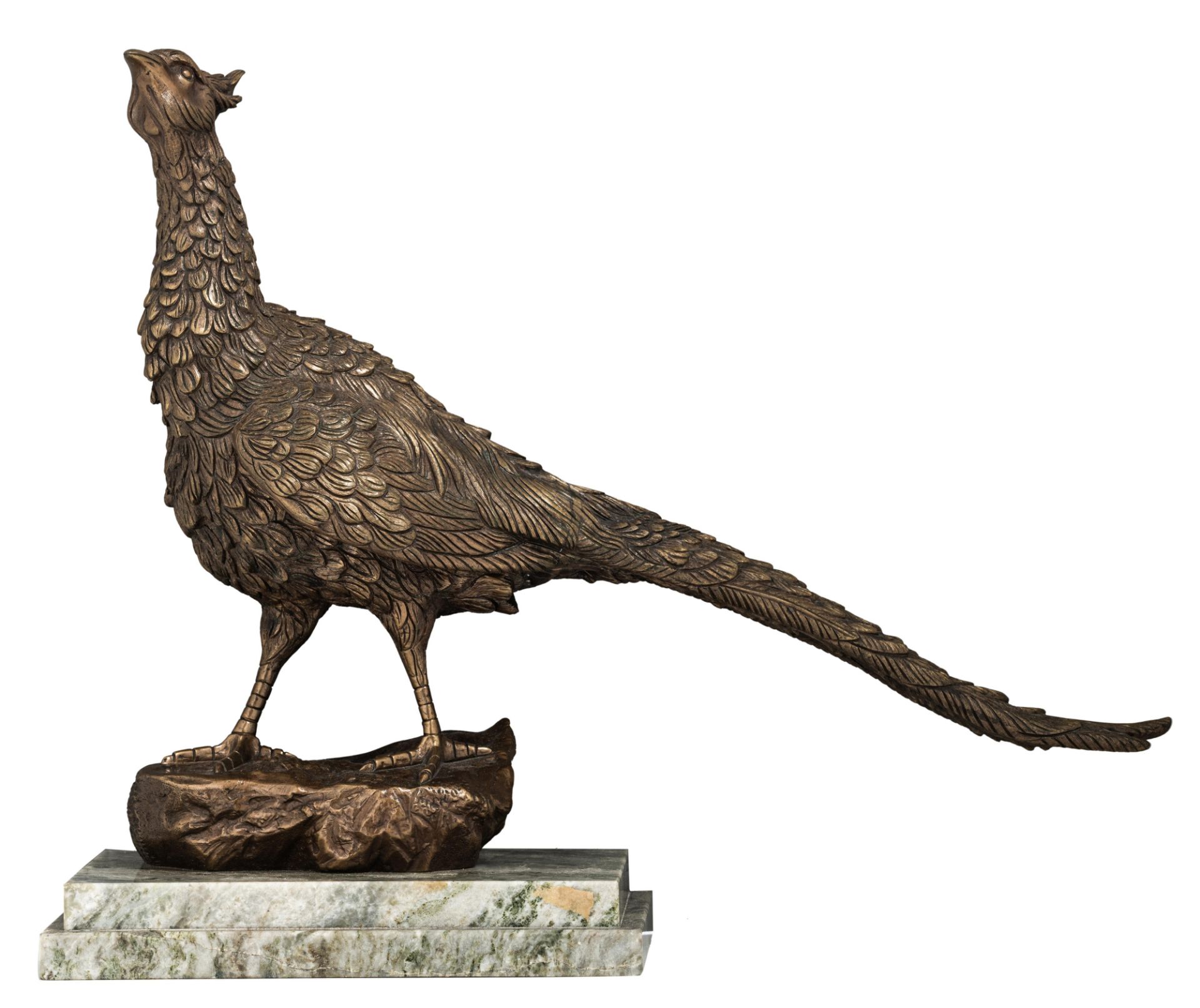 Amorgasti A., a pheasant, patinated bronze, on a green marble base, H (with base) 39 - (without base