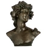 Lambeaux J., 'Bacchante', bronze buste, cast by Cie des Bronzes Bruxelles, H 52 cm