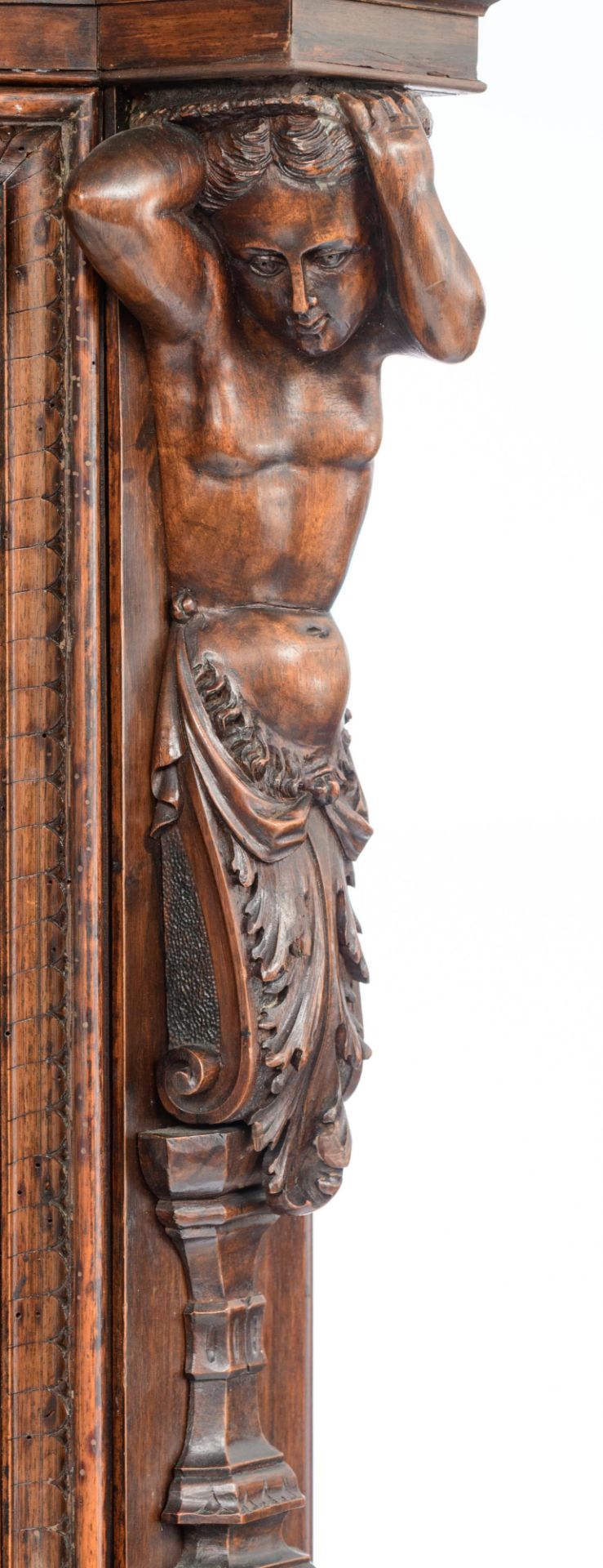 A richly sculpted walnut Renaissance style display cabinet, decorated with scrollwork, lion heads an - Image 10 of 12