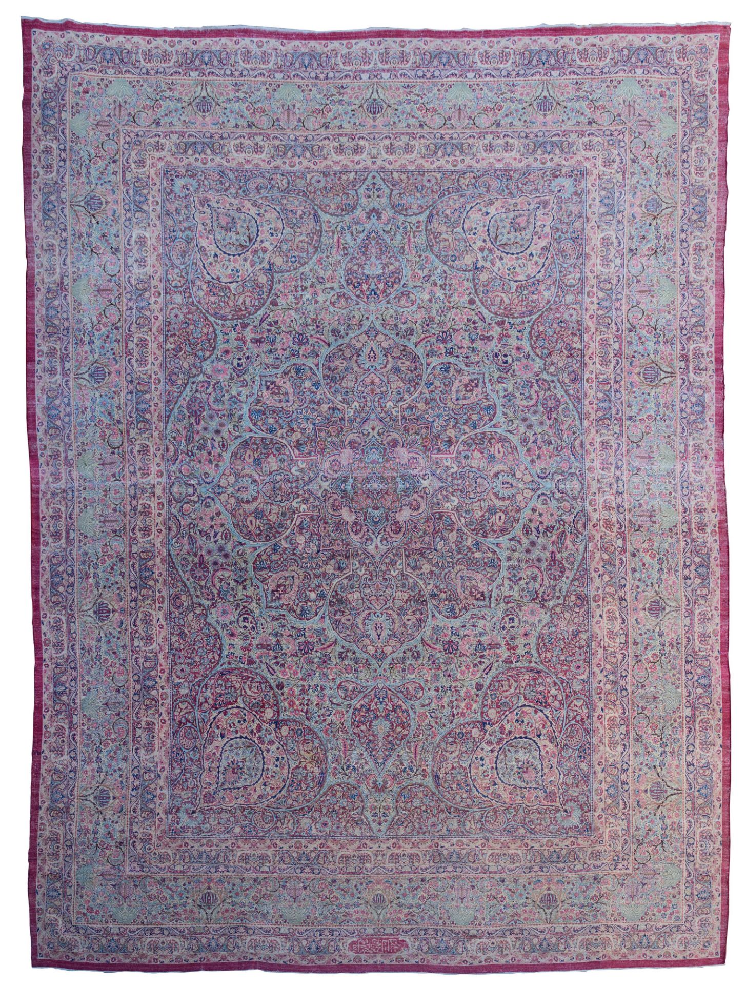 A fine Oriental rug, decorated with floral motifs, signed by the artist, silk, 663 x 494 cm - Bild 2 aus 8