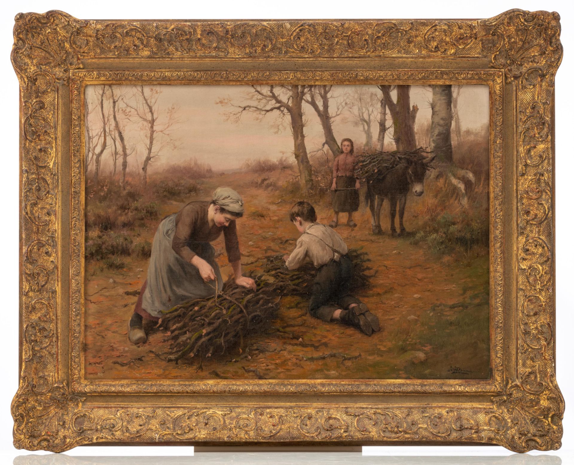 Alsina J., children gathering wood, oil on canvas, 54 x 73 cm - Image 2 of 7