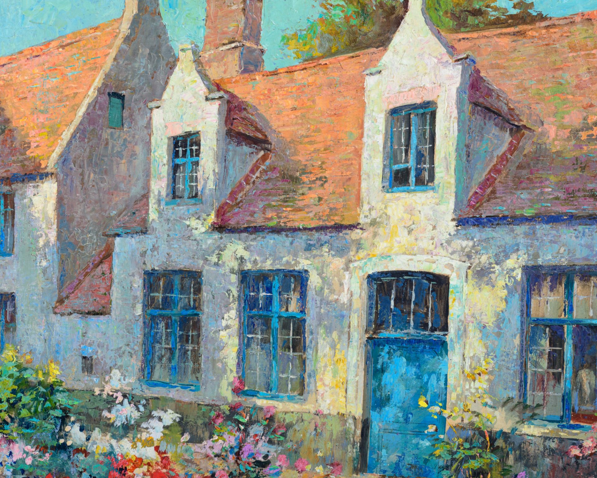 Verbrugghe Ch., a view on the almshouses in summer, oil on triplex, 49 x 59 cm. Added: by the same a - Image 13 of 14