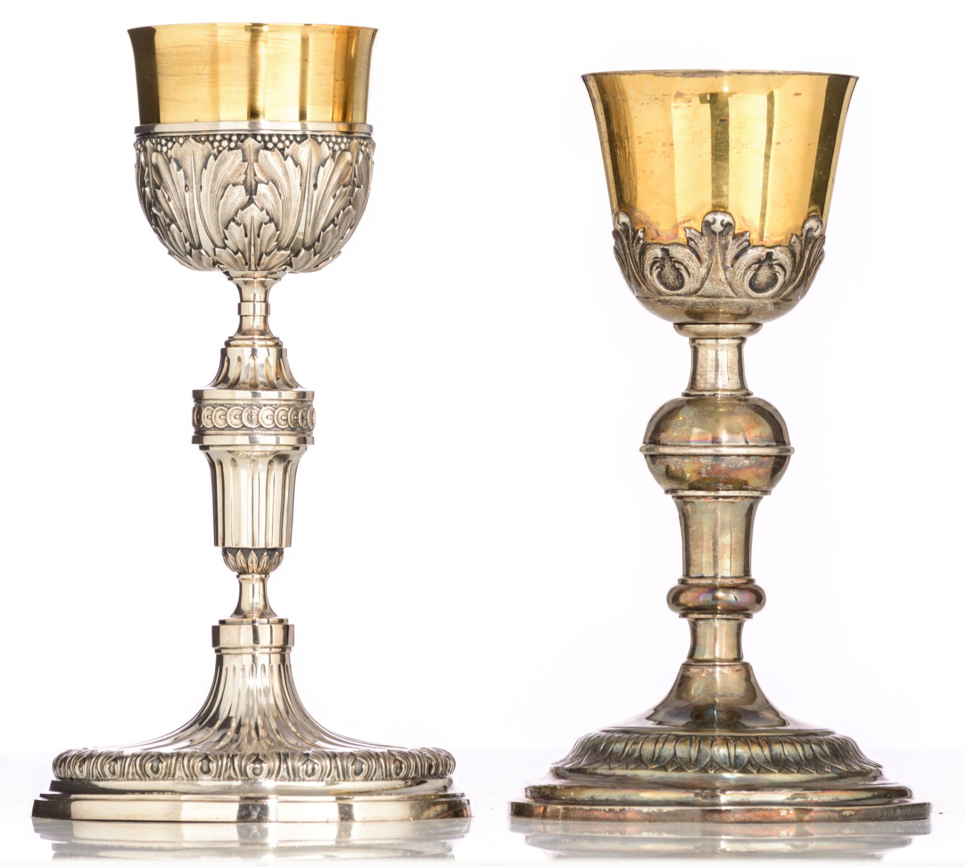 Two 19thC neoclassical relief decorated silver and gilt silver chalices: one weighing c. 612 g - H 2 - Image 11 of 14