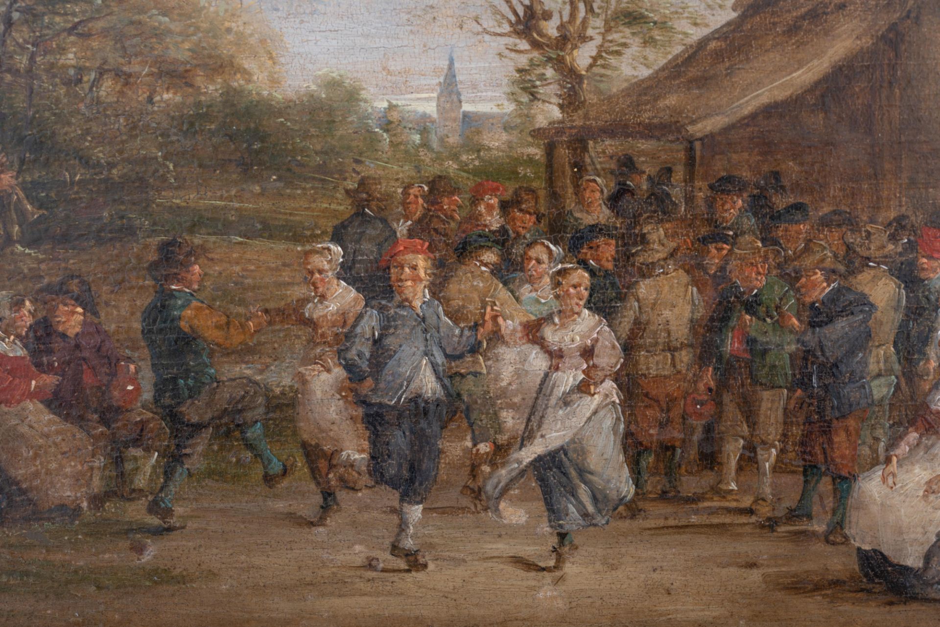 No visible signature, 'The Peasant Wedding', in the manner of David II Teniers, 18thC, oil on an oak - Image 4 of 14