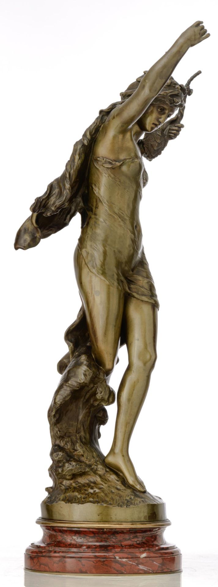 Moreau M., a beauty with a lyre, 'Hors Concours', with a 'M‚daille d'Honneur' mark, patinated bronze - Image 4 of 8