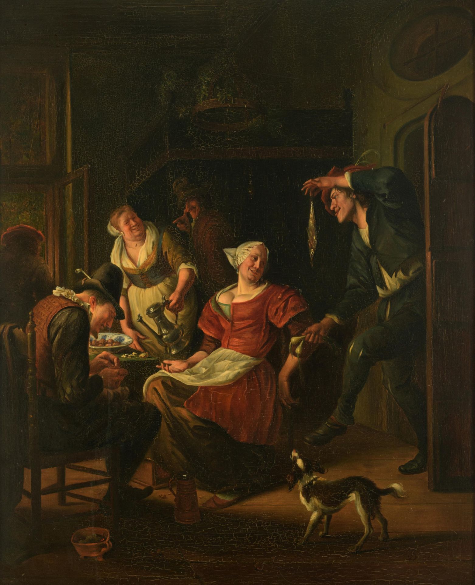 A fine copy after a famous genre painting by Jan Steen (signed 'J. Steen'), 'The Love Proposal', 19t