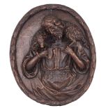 An oak relief medallion, depicting 'The Good Shepherd', the Southern Netherlands, 18thC, H 50 - W 42