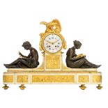 A fine Carrara marble, gilt and patinated bronze Empire mantle clock 'Aux Mar‚chaux', the white enam