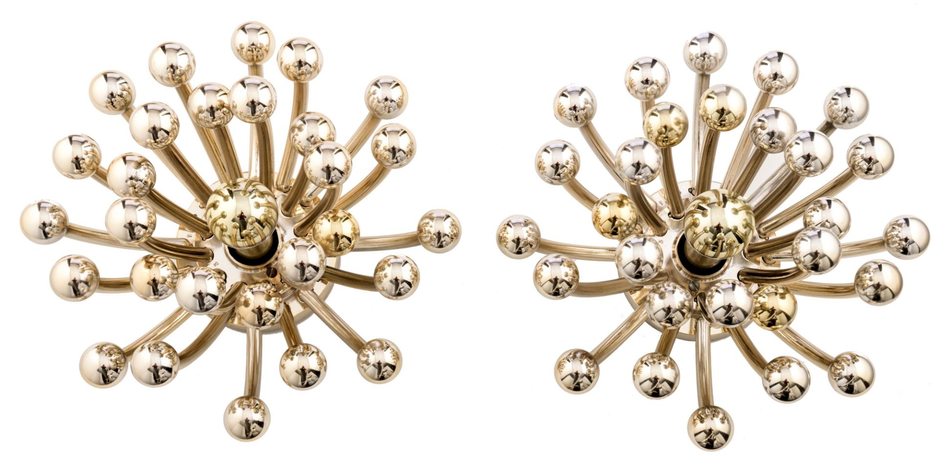 A pair of Pistillino wall or ceiling lights, Studio Tetrarch for Valenti & Co., Italy, chrome plated