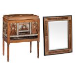A Moorish inspired chest and matching wall mirror, decorated with inlay work of ebony, bone and moth