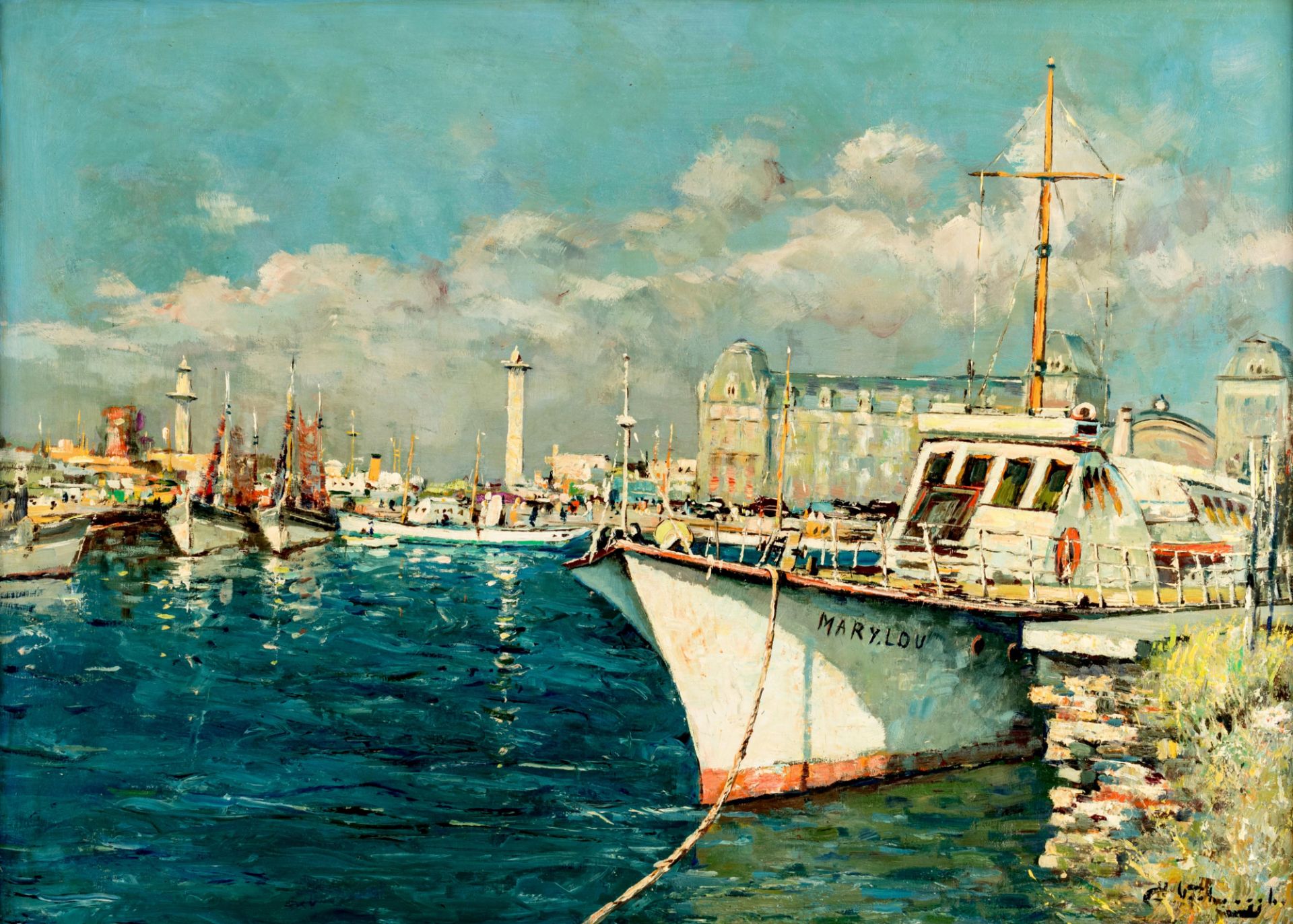 Verbrugghe Ch.,ÿthe ship called the 'Mary Lou' docked in the port of Ostend, oil on cardboard, 58 x