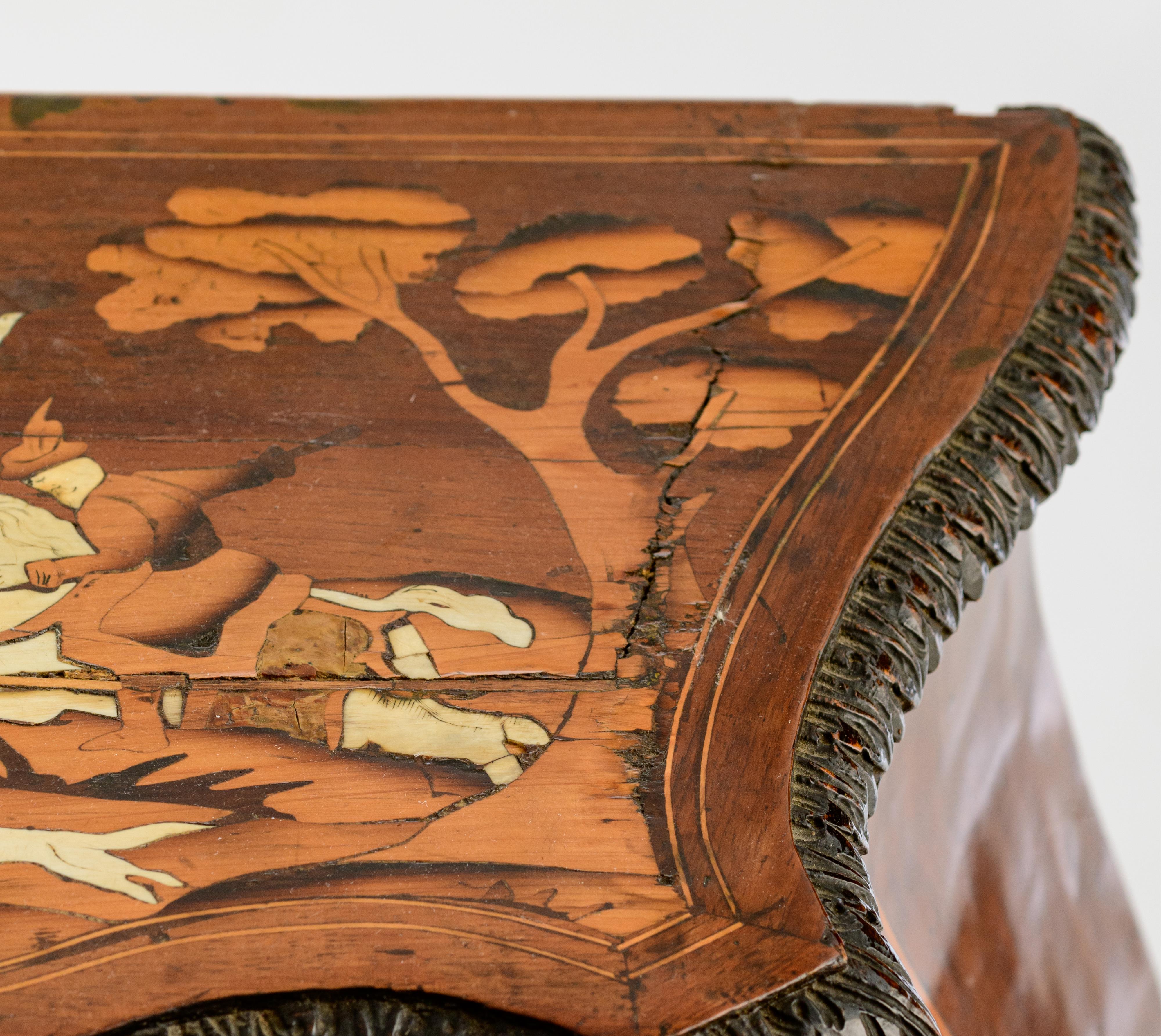 An exceptional pair of walnut veneered probably Italian Rococo side cabinets, decorated with marquet - Image 11 of 12