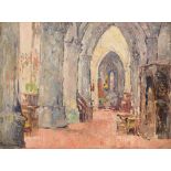 Leduc P., the interior of the church in Moret St. Loing, oil on canvas on triplex, 25 x 30 cm