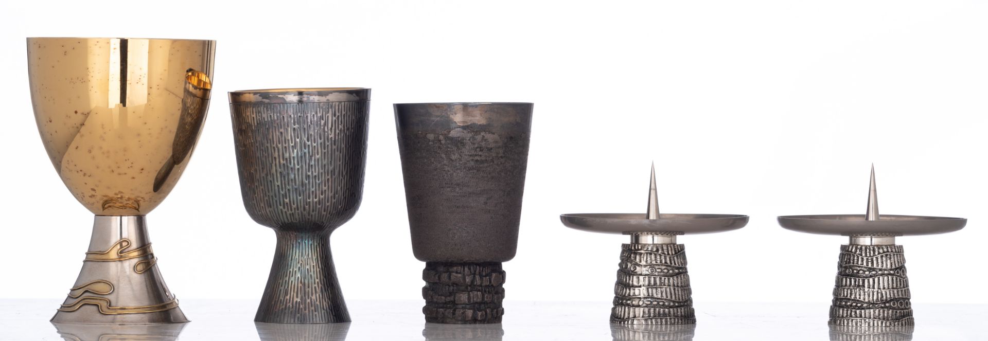 Three modernist silver and gilt silver chalices: one of which only the chalice matted silver/gilt si - Image 16 of 24