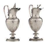 A fine Neoclassical silver ampoule set for water and wine, 'Aqua and Vino', decorated with palmettes