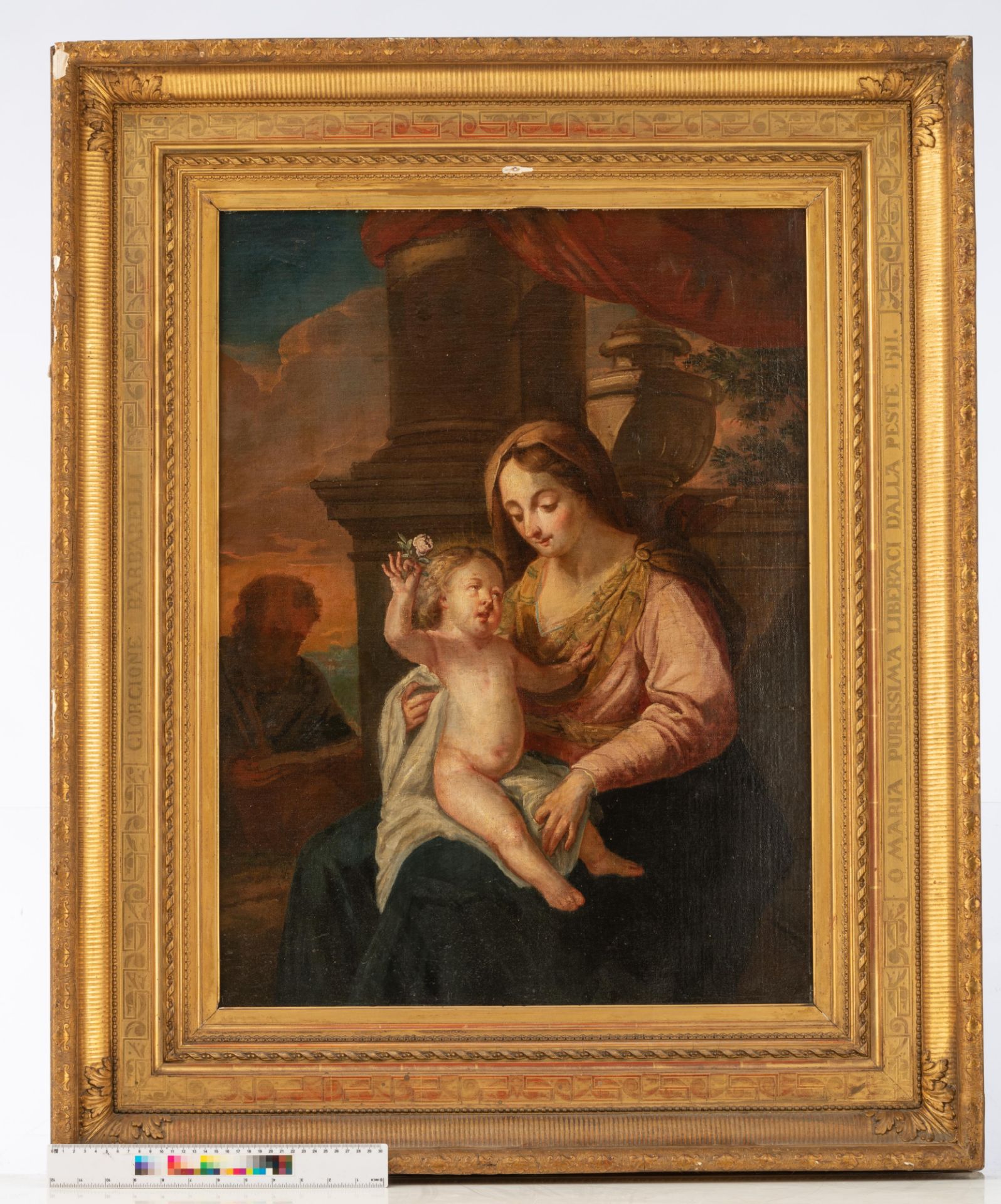 No visible signature, the Madonna holding the Holy Child, accompanied by an Evangelist in the backgr - Image 8 of 8