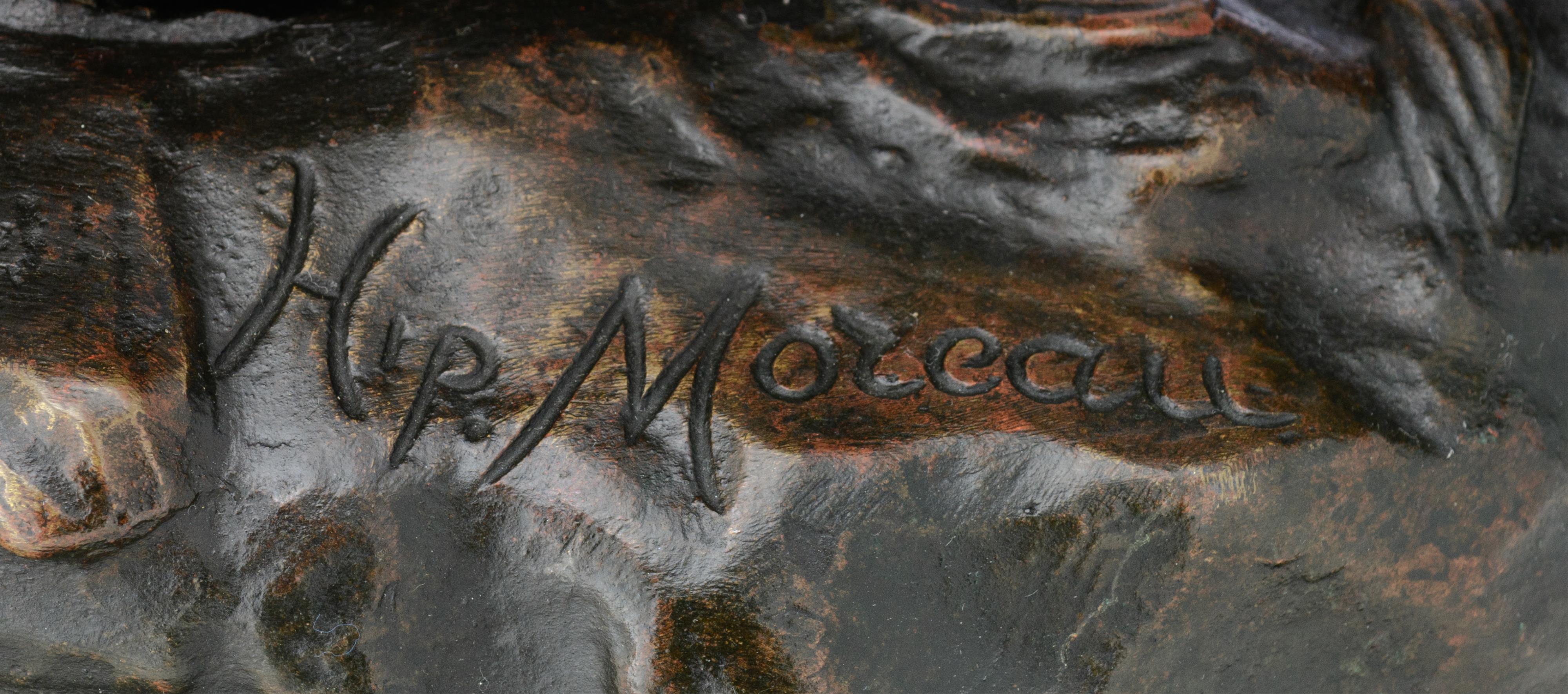 Moreau H., 'Un Secret', patinated bronze on a vert de mer marble base, H 67 - 70,5 (without and with - Image 6 of 9