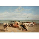 Robbe L. cows resting at the beach, dated (18)78, oil on canvas, 93 x 135 cm