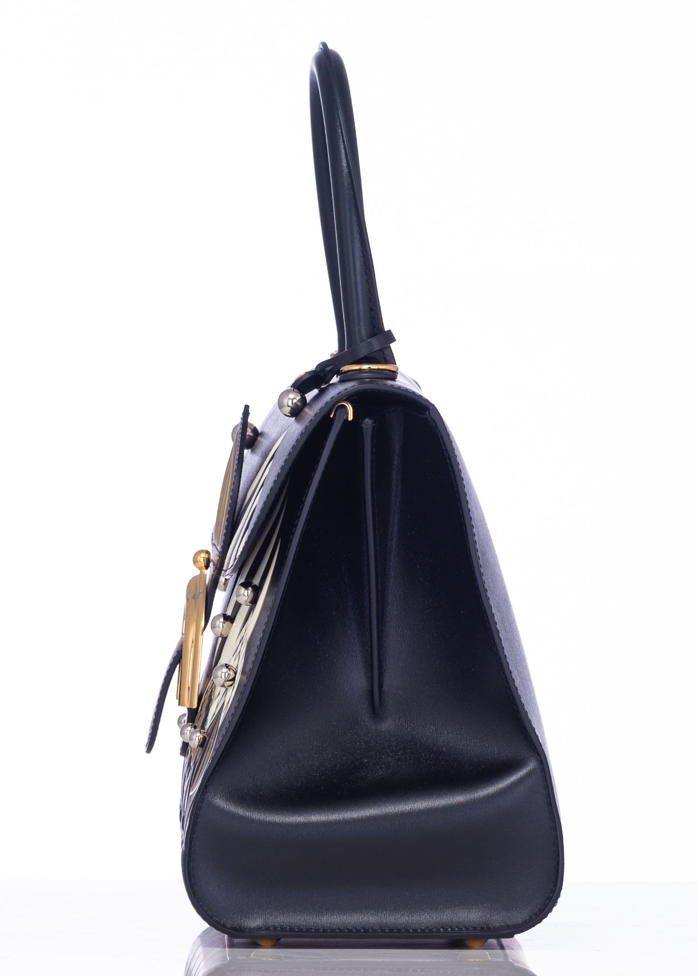 A black leather Delvaux Brillant Bolshoi MMS 'Winter Rhapsody' handbag, displaying Slavic winter lan - Image 3 of 14