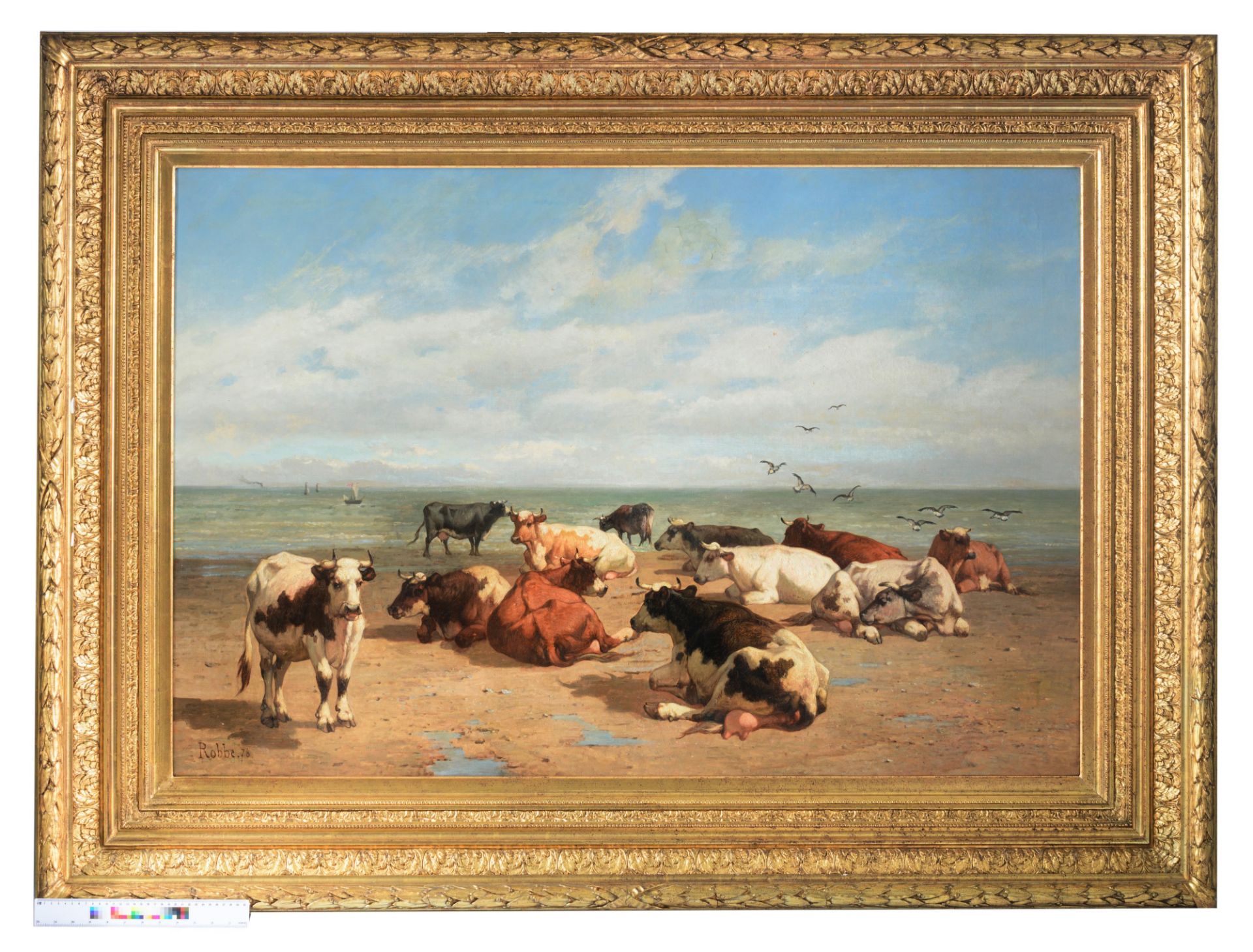 Robbe L. cows resting at the beach, dated (18)78, oil on canvas, 93 x 135 cm - Bild 9 aus 9