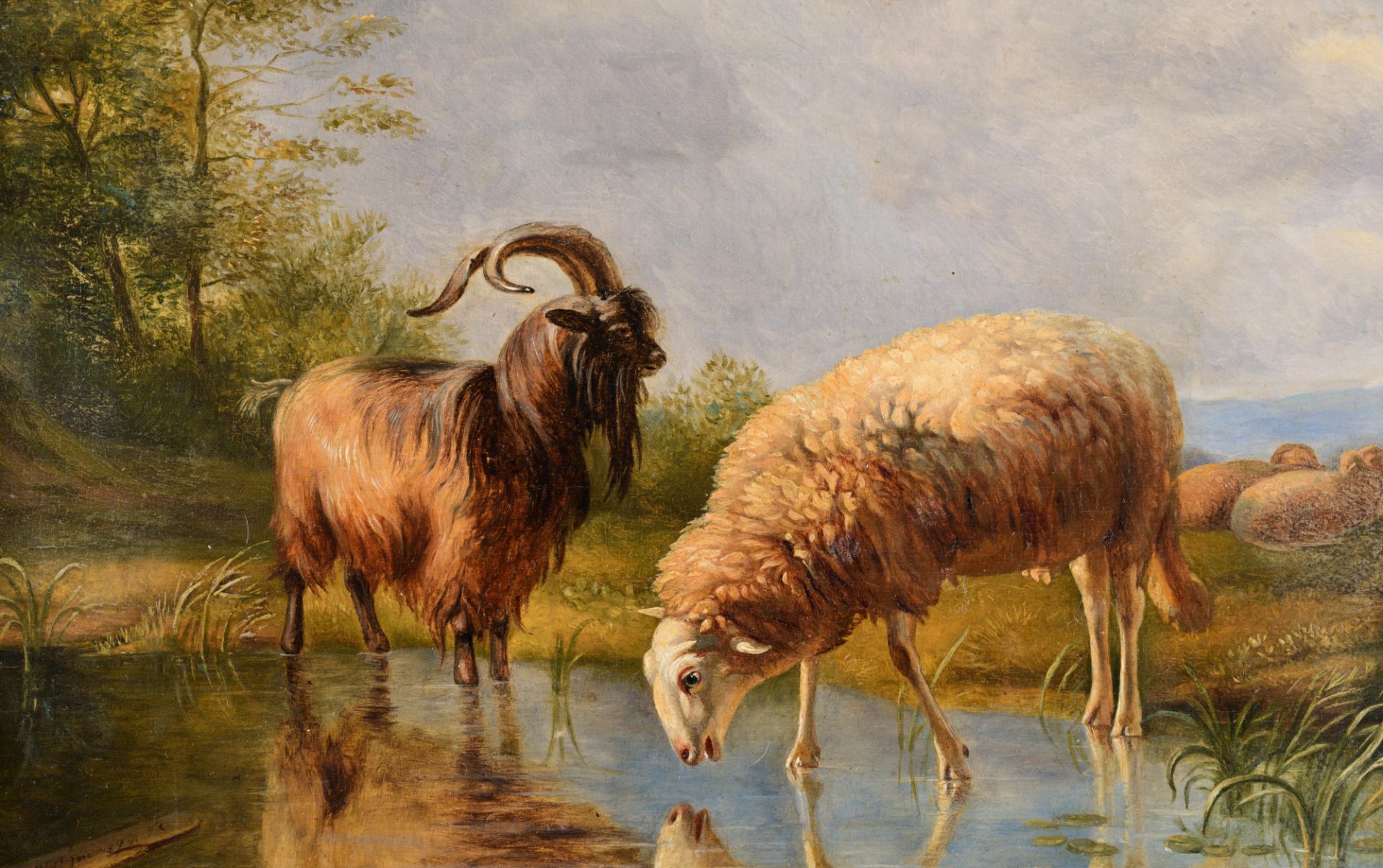 Ommeganck B., the shepherd and his resting flock near the pond, oil on an oak panel, 36 x 40,5 cm - Bild 5 aus 7