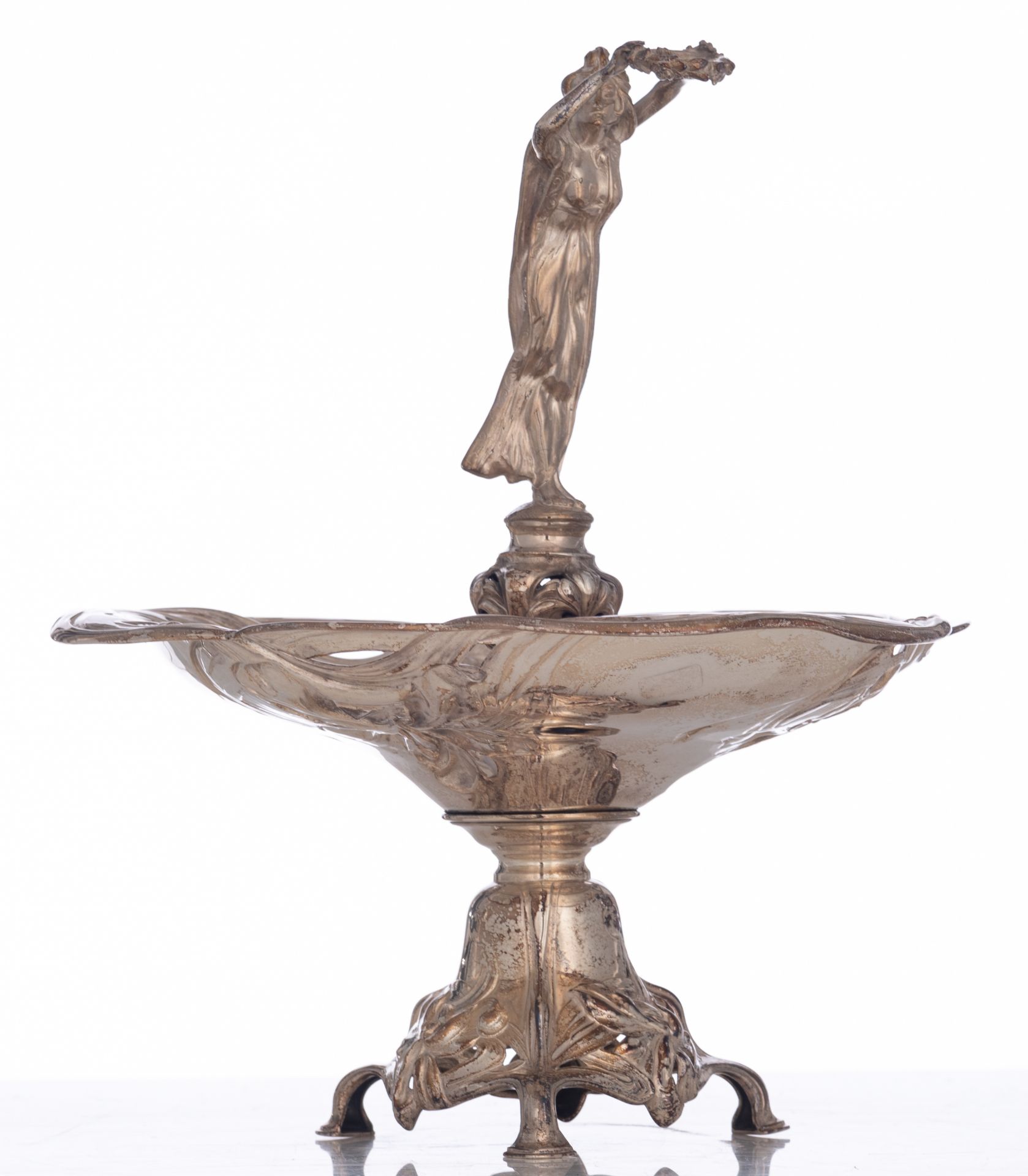 An Art Nouveau silver centrepiece, decorated with the lady in the centre holding a laurel wreath, Ge - Image 2 of 12