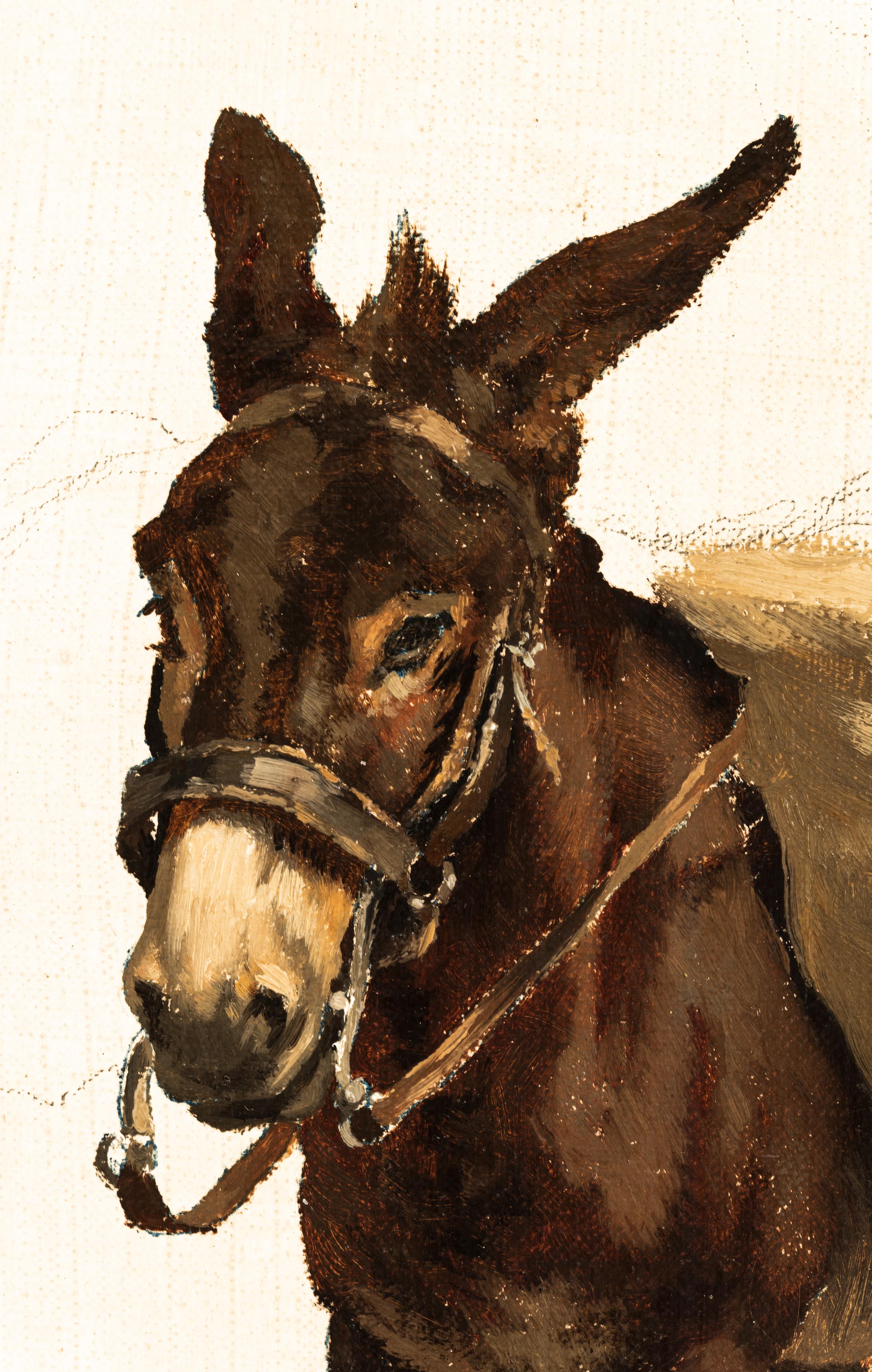 Verwee A., the packed donkey, an oil and pencil sketch on canvas, 27,5 x 35,5 cm - Image 6 of 7