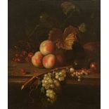 No visible signature, a still life with fruit, 19thC, oil on canvas, 48 x 54,5 cm,
