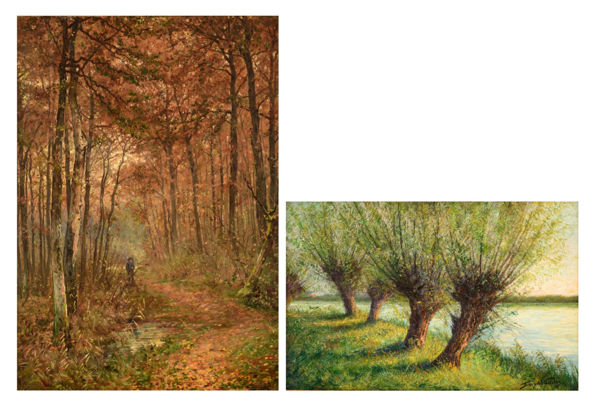 De Vadder F. pollard willows near the shore, oil on triplex, 35 x 53 cm. Added: Thiele K., a forest