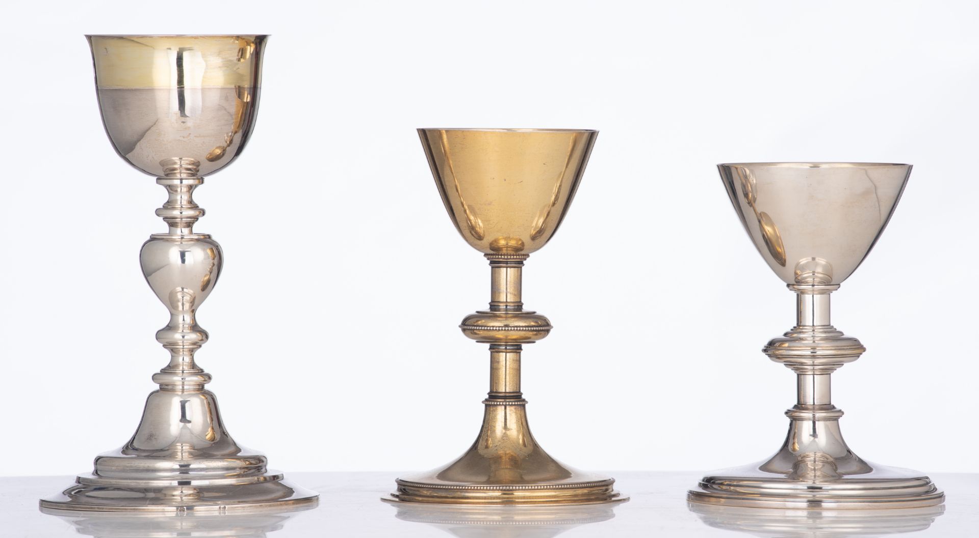 Two silver and gilt silver 19thC chalices, one with the inscription 'Capucijnessen - Brugge', weight - Image 14 of 20