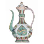 A French Samson famille verte floral decorated ewer for the Islamic market, 19thC, H 35 cm