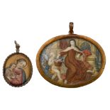 Two 18thC oval-shaped devotional miniatures, both watercolour on paper, one portraying St. Theresa s